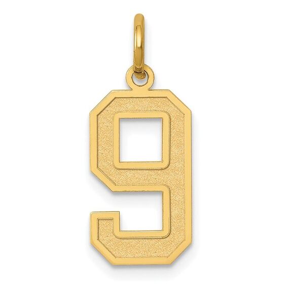 14k Yellow Gold, Jersey Collection, Medium Number 9 Pendant - Picture 1 of 5